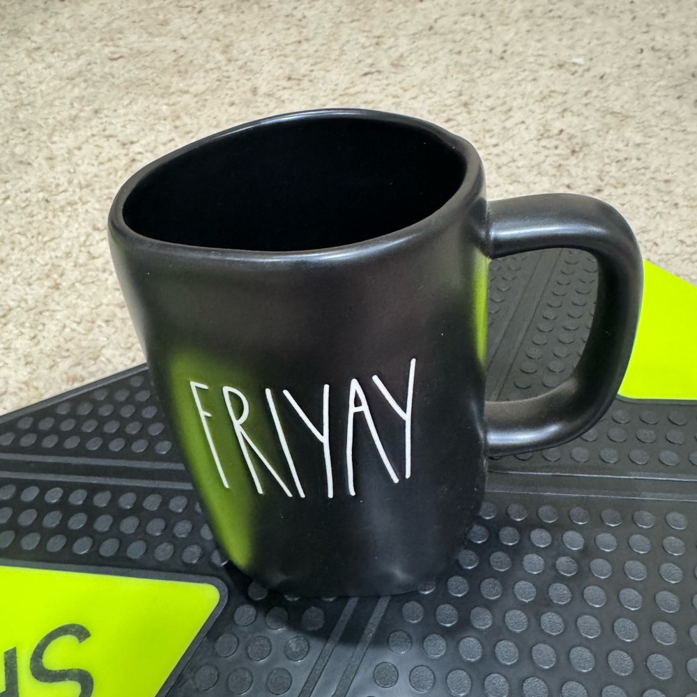 Rae Dunn Black 'Friyay' Mug